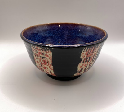 Sgraffito Bowl with Red Floral Transfers