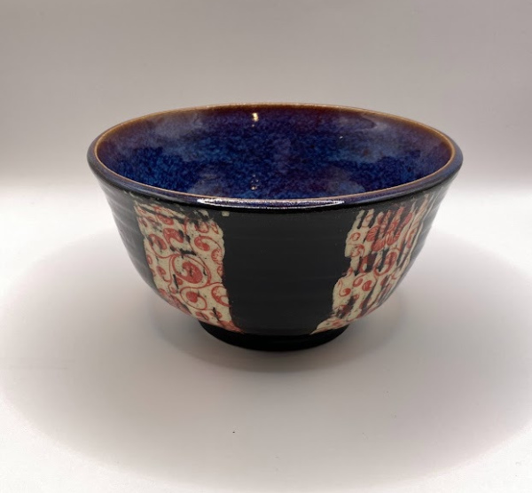 Sgraffito Bowl with Red Floral Transfers