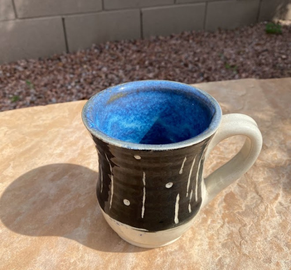 Black and Blue Mug with Sgraffito