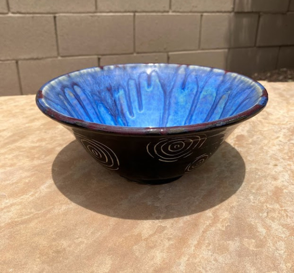 Sgraffito Bowl with Blue Raspberry Glaze