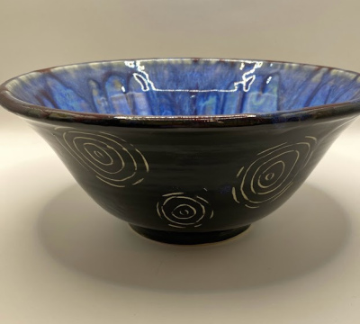 Sgraffito Bowl with Blue Raspberry Glaze