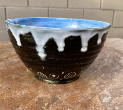 Sgraffito Bowl with White Drips