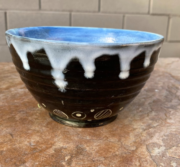 Sgraffito Bowl with White Drips