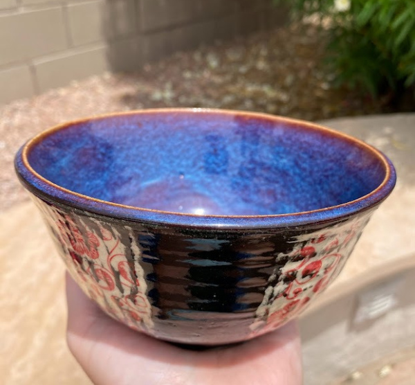 Sgraffito Bowl with Red Floral Transfers