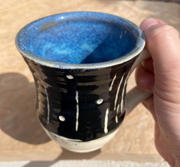 Black and Blue Mug with Sgraffit