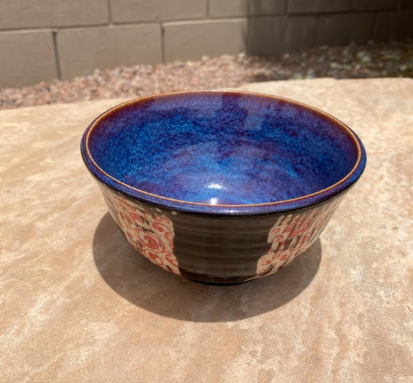 Sgraffito Bowl with Red Floral Transfers